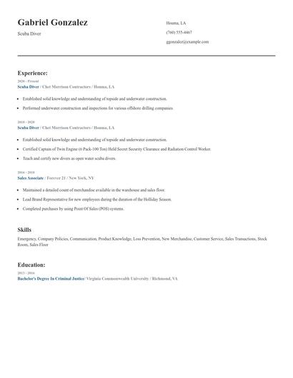 Scuba Diver Resume