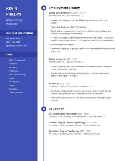 Scuba Diving Instructor Resume