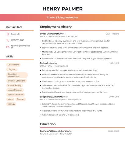 Scuba Diving Instructor Resume