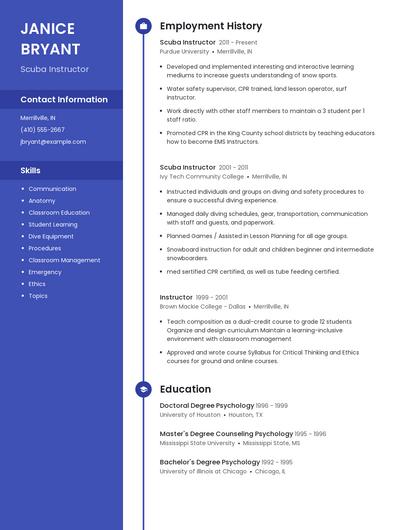 Scuba Instructor Resume