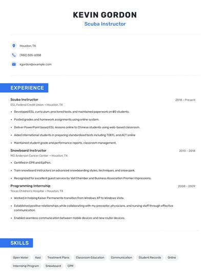 Scuba Instructor Resume