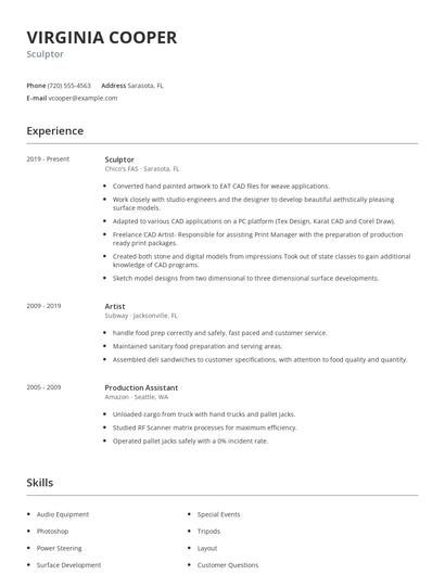 Sculptor Resume