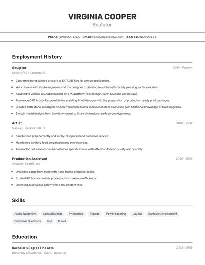 Sculptor Resume