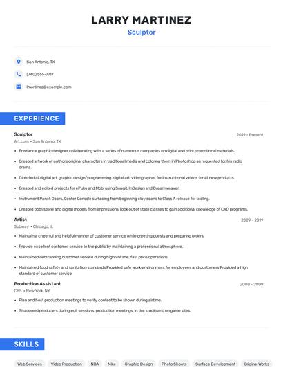Sculptor Resume