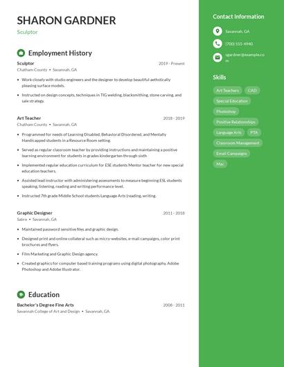 Sculptor Resume