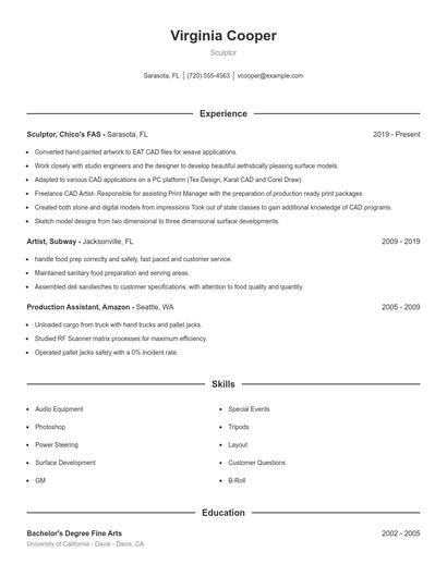 Sculptor Resume