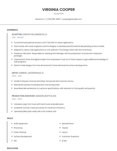 Sculptor Resume