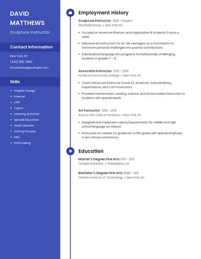 Sculpture Instructor Resume
