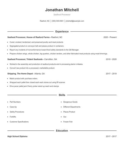 Seafood Processor Resume