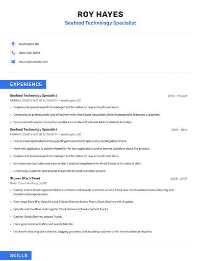 Seafood Technology Specialist Resume
