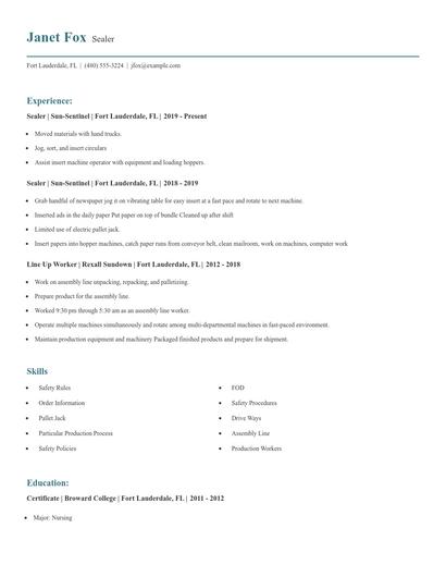Sealer Resume