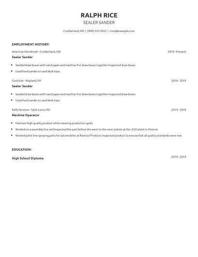 Sealer Sander Resume