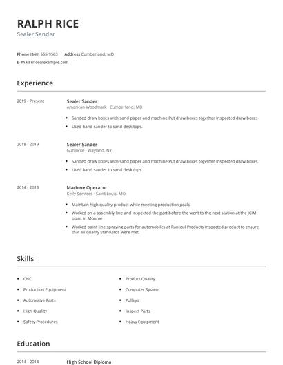 Sealer Sander Resume