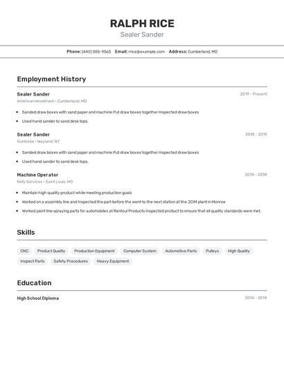 Sealer Sander Resume