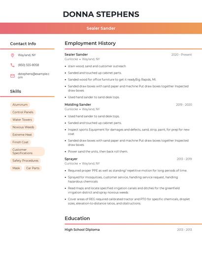 Sealer Sander Resume