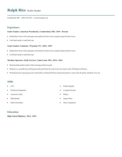 Sealer Sander Resume