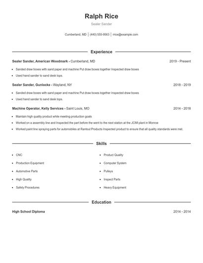 Sealer Sander Resume