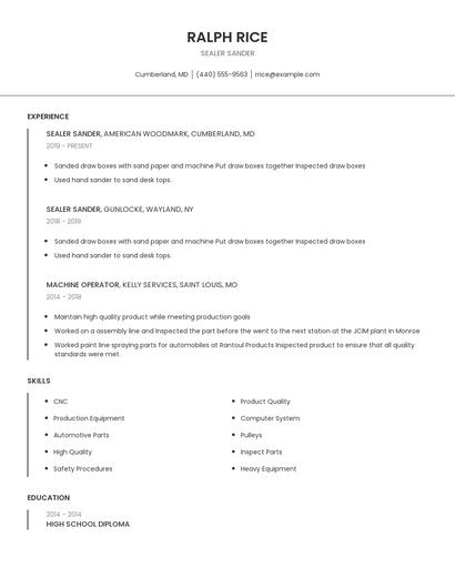 Sealer Sander Resume