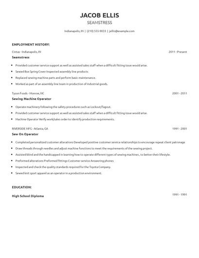 Seamstress Resume