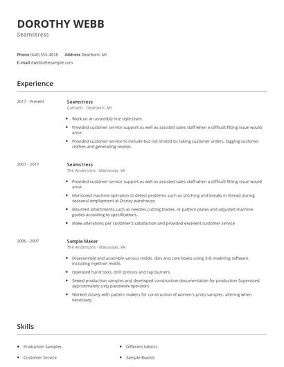 Seamstress Resume