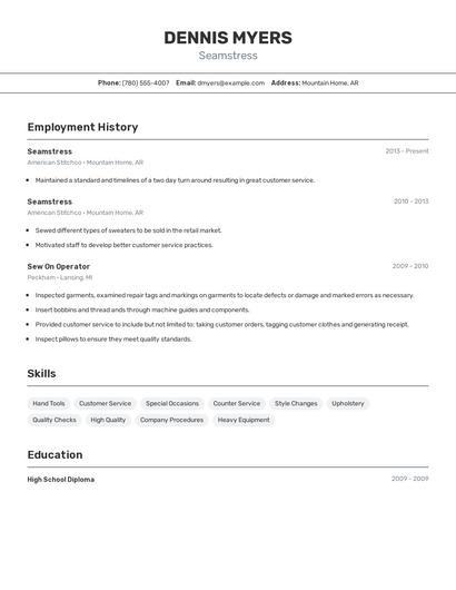 Seamstress Resume
