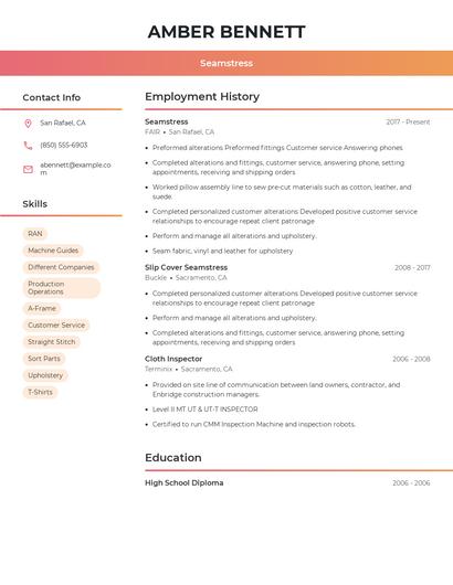 Seamstress Resume