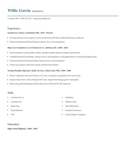 Seamstress Resume