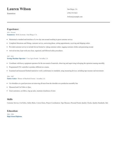 Seamstress Resume