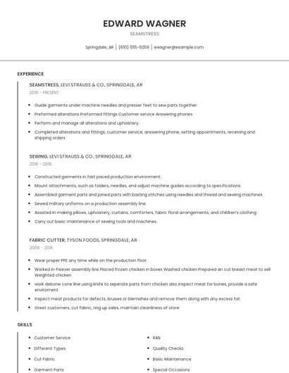 Seamstress Resume