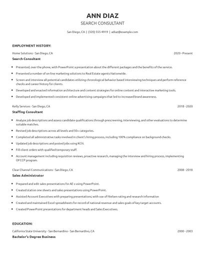Search Consultant Resume