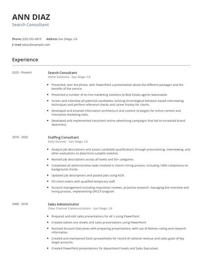 Search Consultant Resume