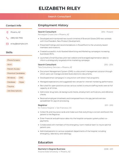 Search Consultant Resume