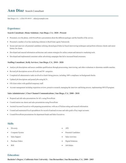 Search Consultant Resume