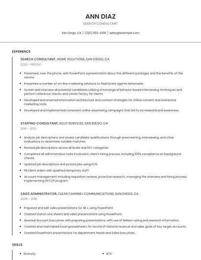 Search Consultant Resume