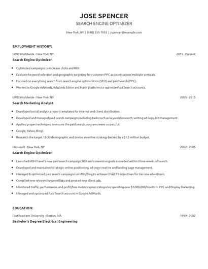 Search Engine Optimizer Resume