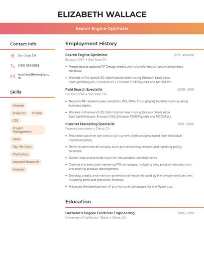 Search Engine Optimizer Resume