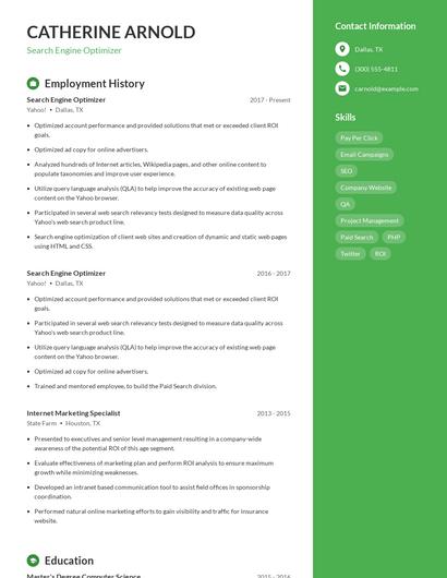 Search Engine Optimizer Resume