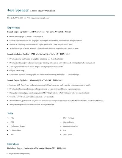 Search Engine Optimizer Resume