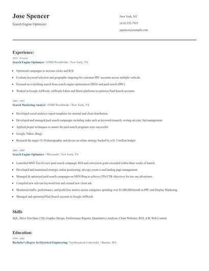 Search Engine Optimizer Resume