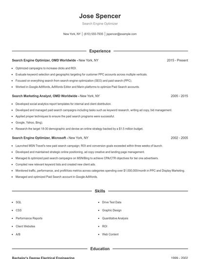 Search Engine Optimizer Resume