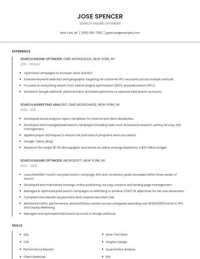 Search Engine Optimizer Resume