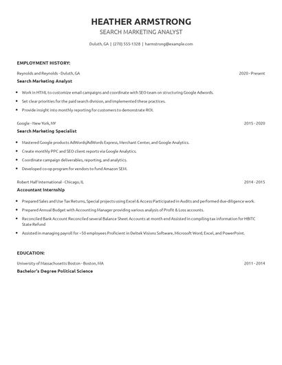 Search Marketing Analyst Resume