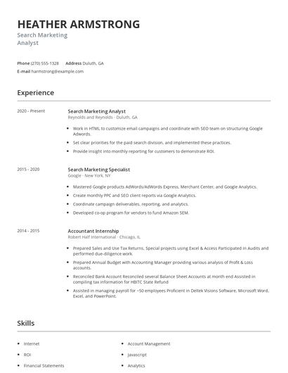 Search Marketing Analyst Resume