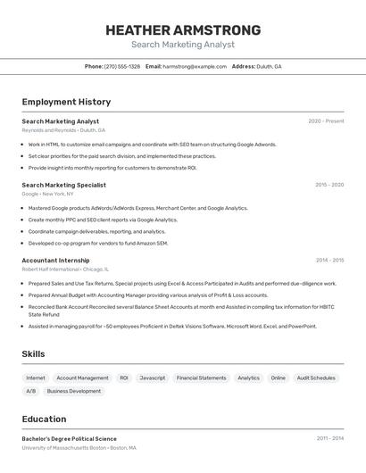 Search Marketing Analyst Resume