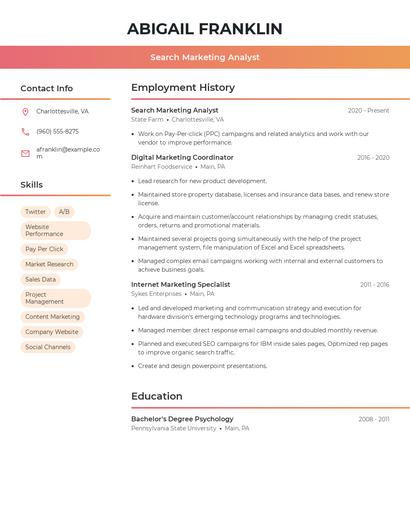 Search Marketing Analyst Resume