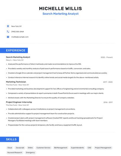 Search Marketing Analyst Resume