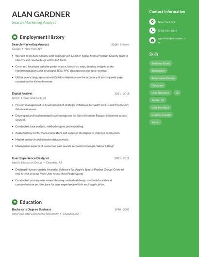 Search Marketing Analyst Resume