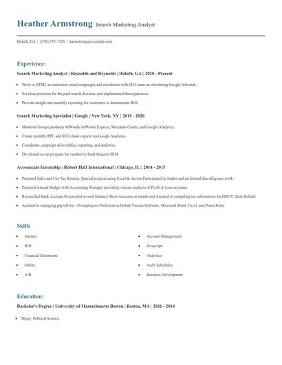 Search Marketing Analyst Resume