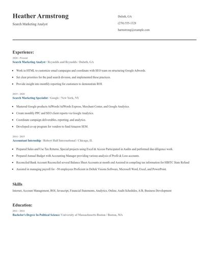 Search Marketing Analyst Resume