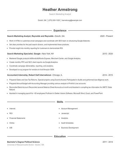 Search Marketing Analyst Resume